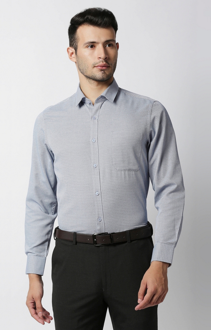 Men's Blue Cotton Printed Formal Shirts