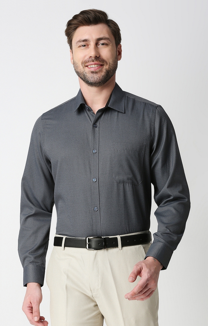 Men's Grey Cotton Printed Formal Shirts
