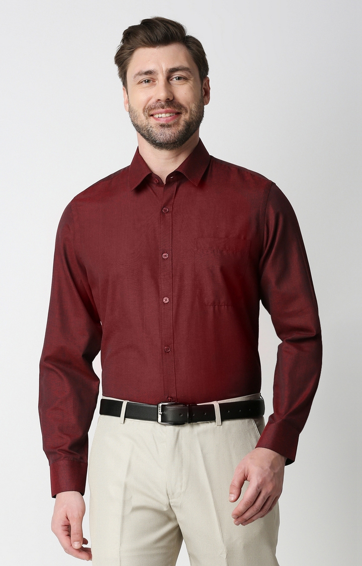 Men's Red Cotton Solid Formal Shirts