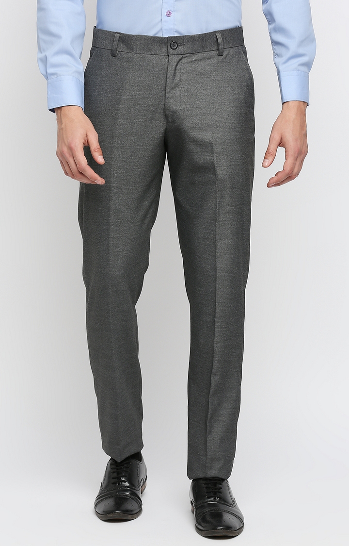 Men's Grey Polycotton Solid Formal Trousers