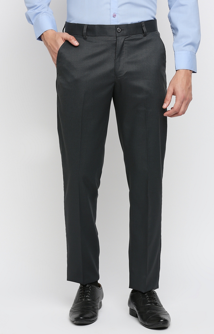 Men's Grey Polycotton Solid Formal Trousers