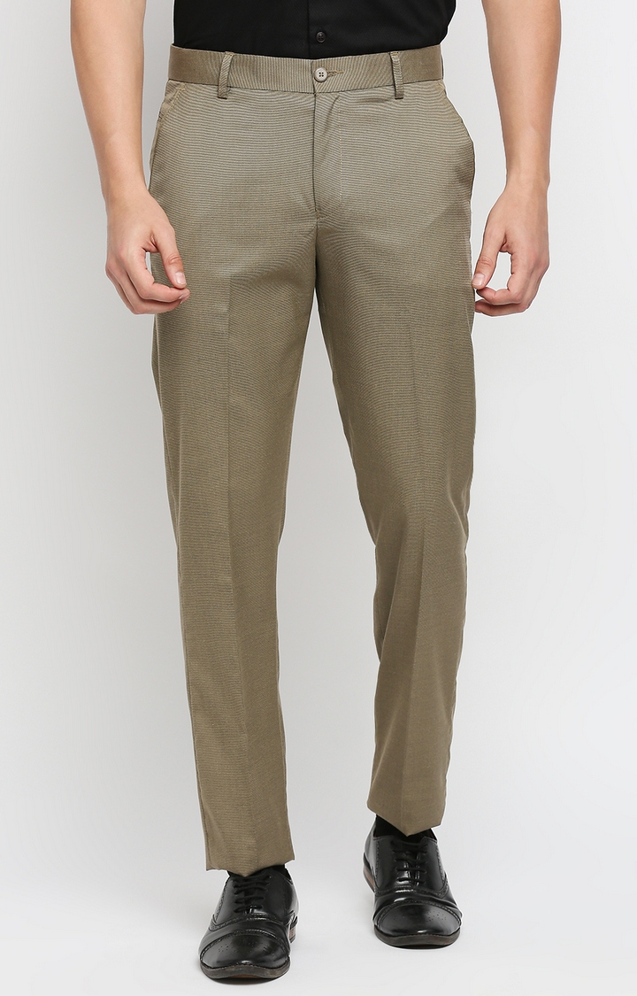Men's Brown Polycotton Solid Formal Trousers