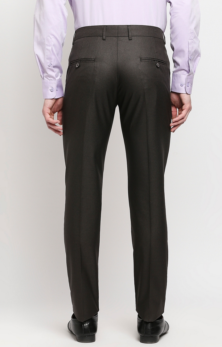 Men's Brown Polyester Solid Formal Trousers