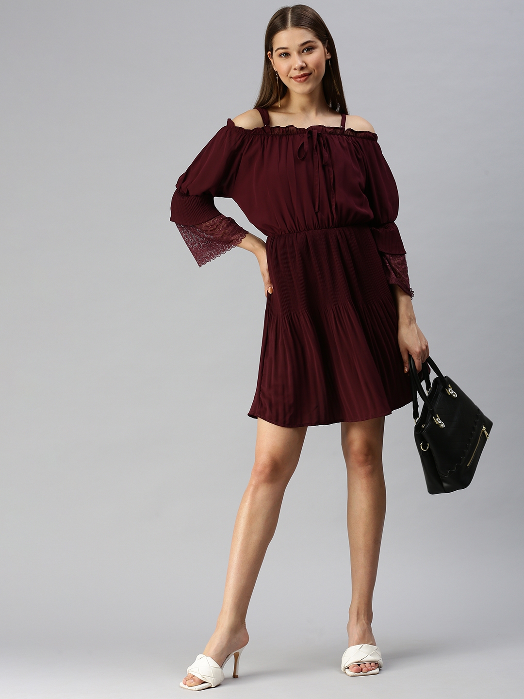 Women's Brown Polyester Solid Dresses
