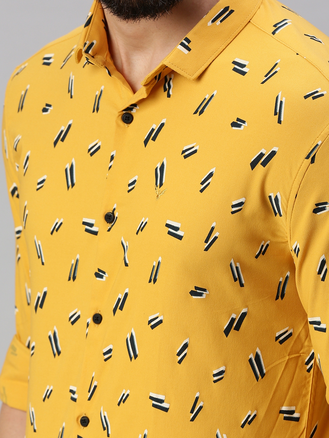 Men's Yellow Cotton Printed Casual Shirts