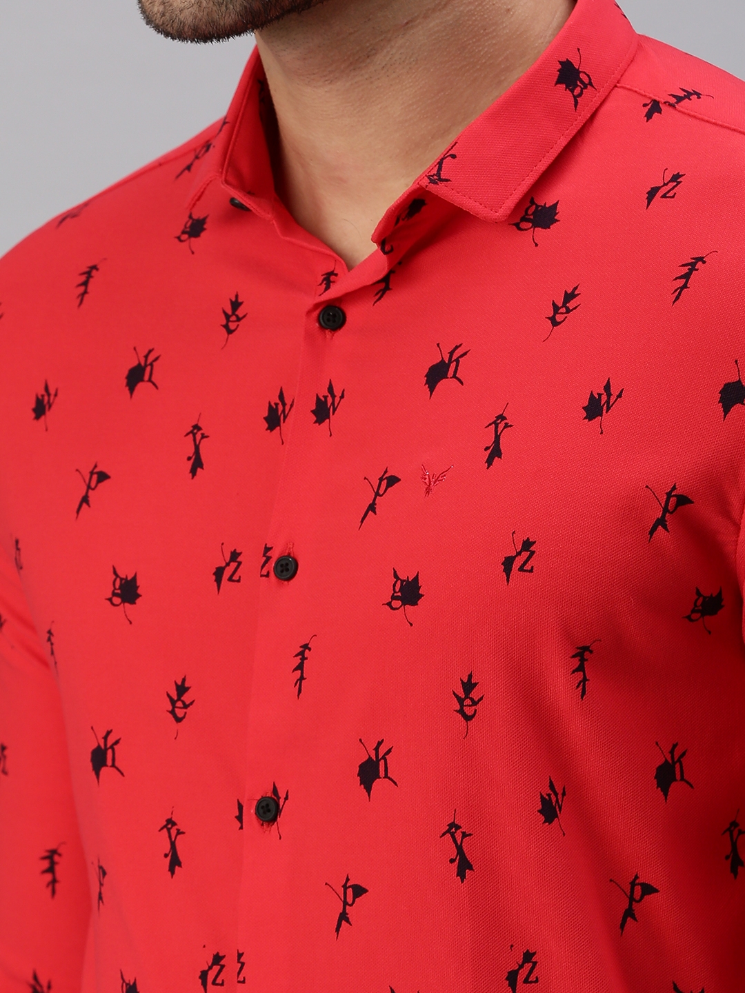 Men's Red Cotton Printed Casual Shirts