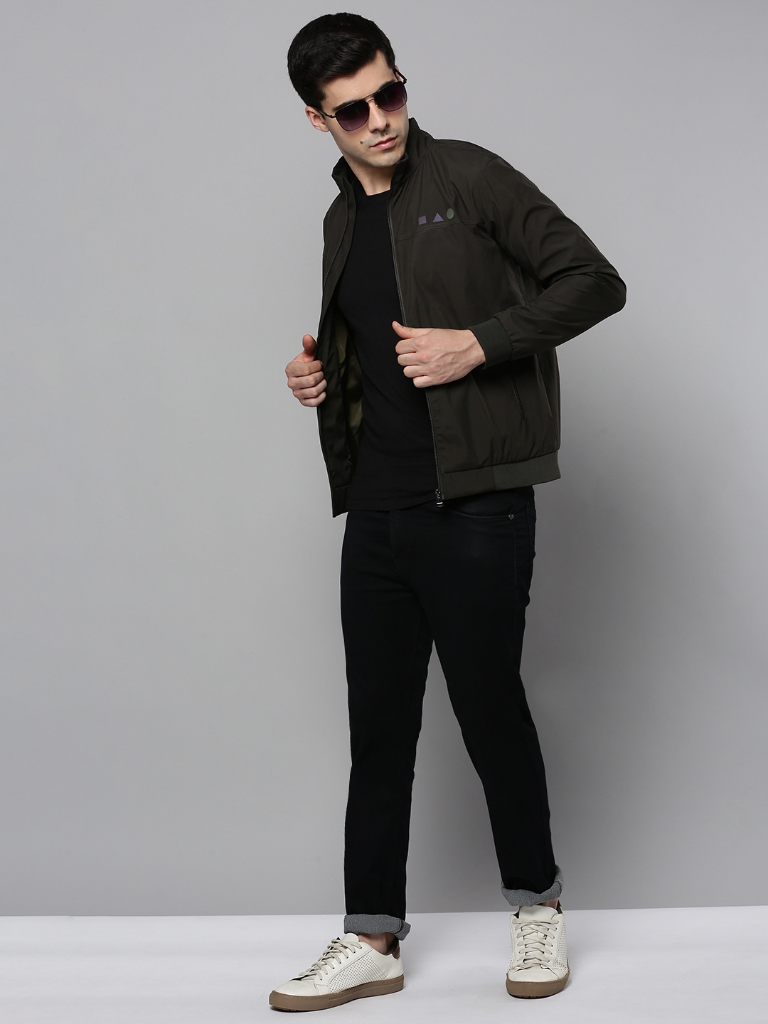 Men's Green Polyester Solid Bomber Jackets