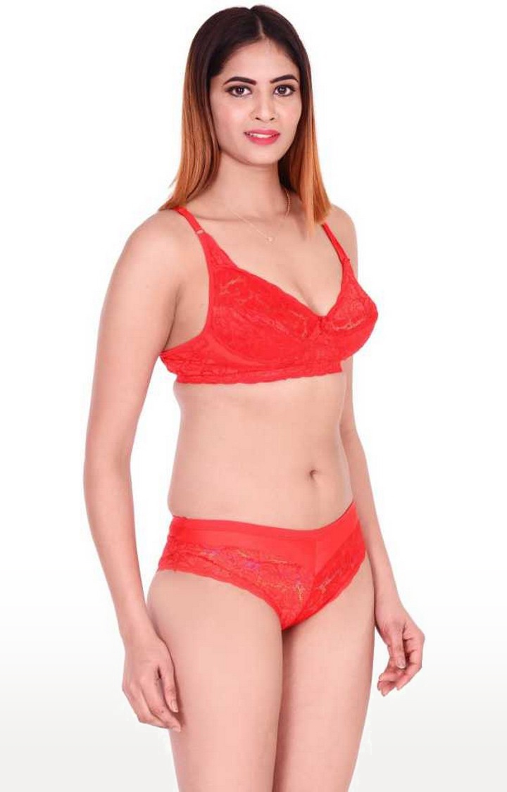 Sujuka Bra & Panty Set Self Design Red Lingerie Set
