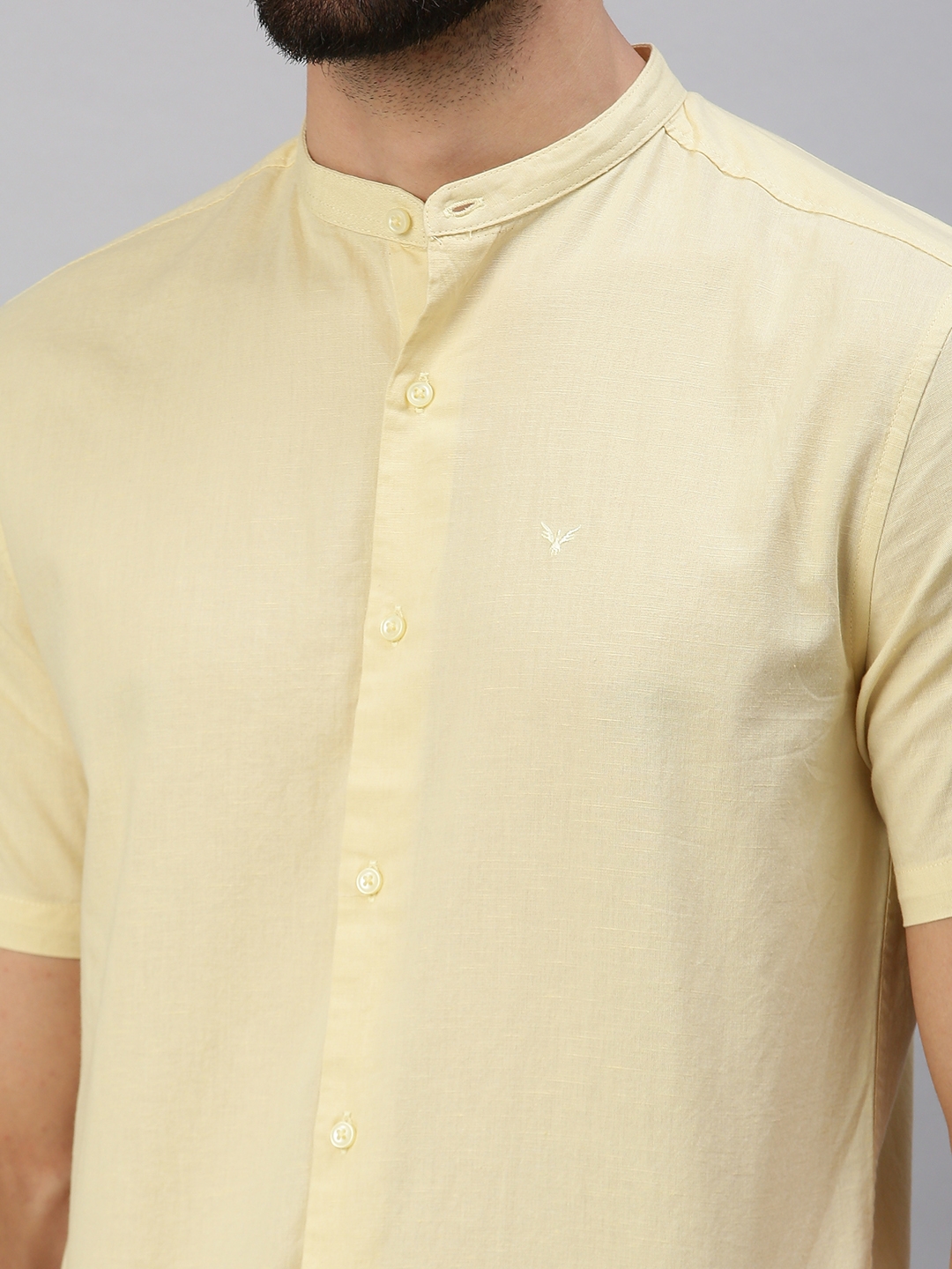 Men's Yellow Cotton Solid Casual Shirts