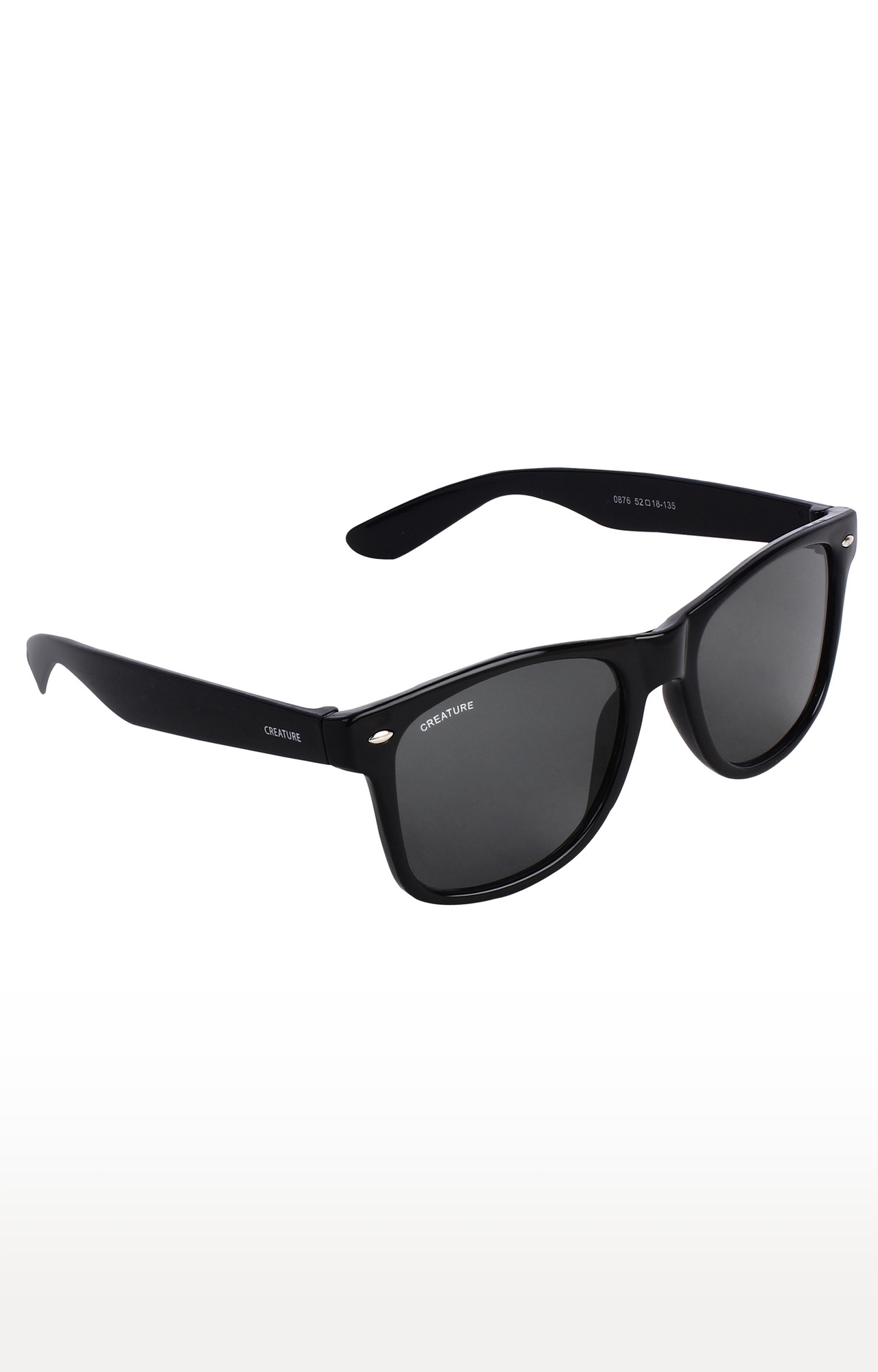 CREATURE | CREATURE Black Glossy Finish Unisex Wayfarer Sunglasses (Lens-Black|Frame-Black)