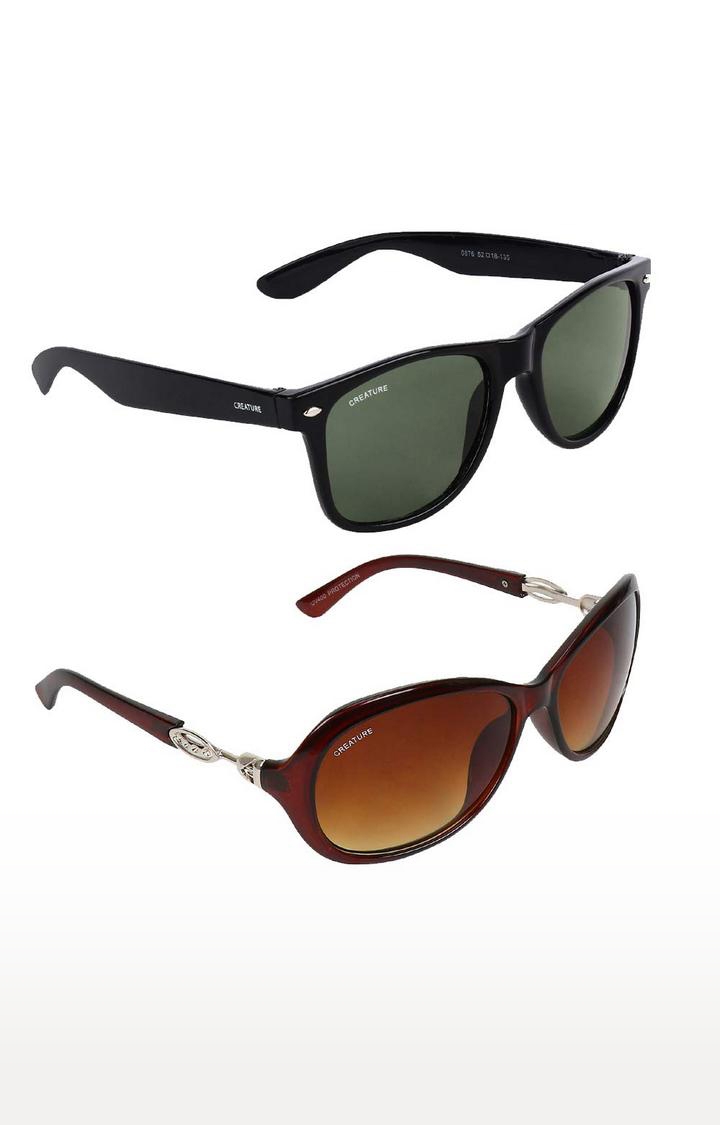 CREATURE | CREATURE Green & Brown Sunglasses Combo with UV Protection (Lens-Green & Brown|Frame-Black & Brown)