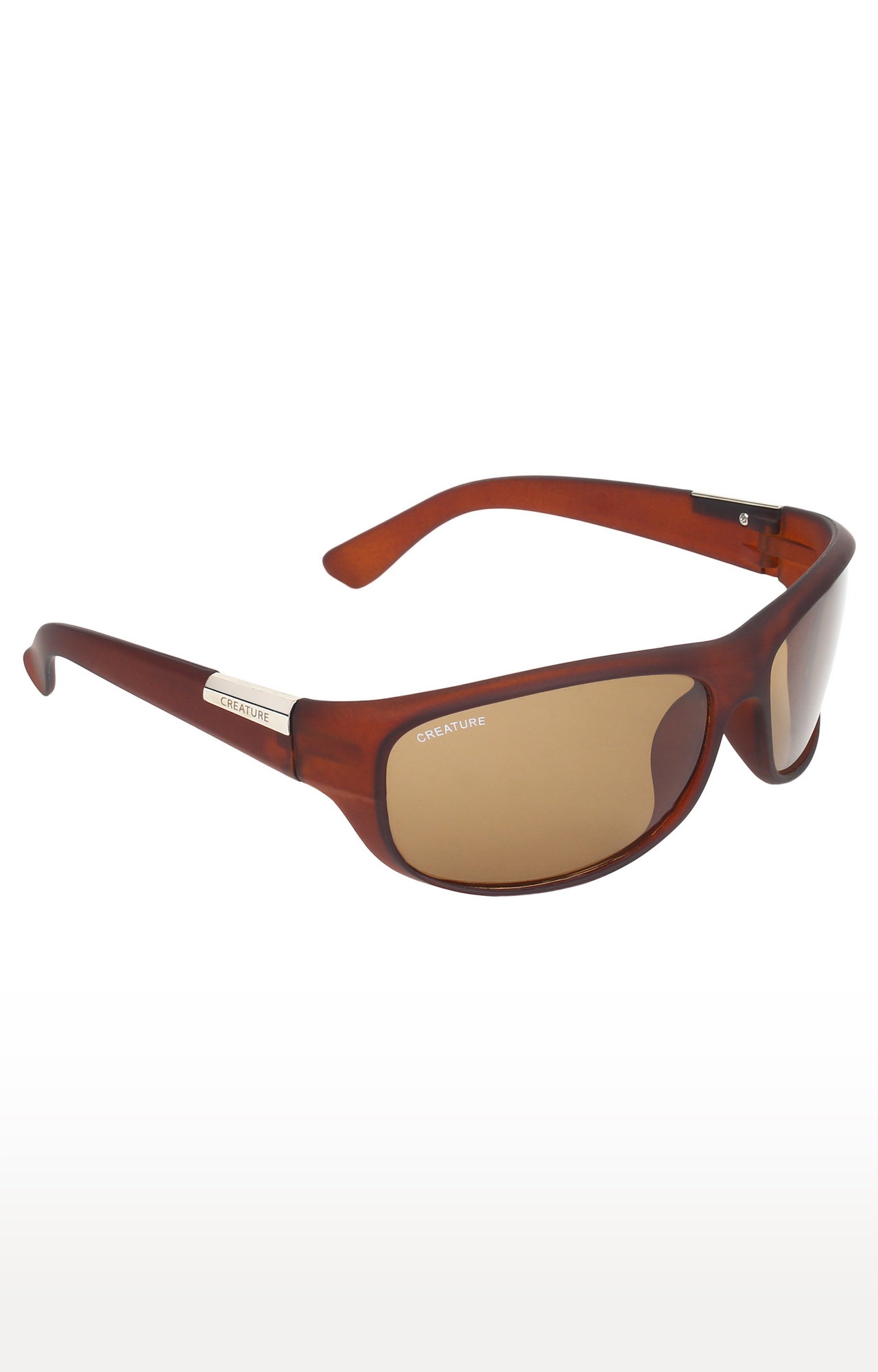 CREATURE | CREATURE Brown Matte Finish Wrap-Around Sunglasses For Men (Lens-Brown|Frame-Brown)