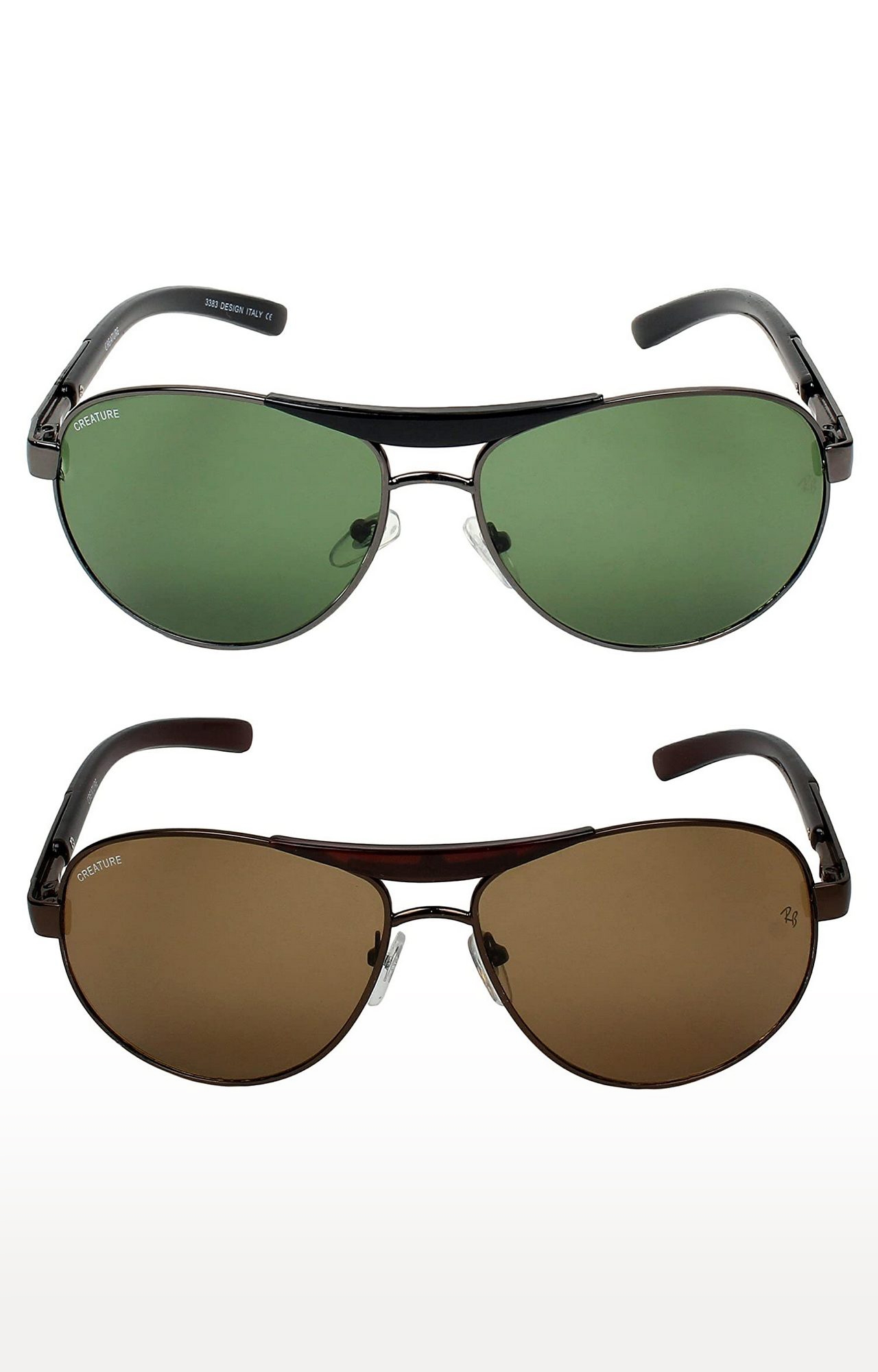 CREATURE | CREATURE Green & Brown Aviator Sunglasses Combo with UV Protection (Lens-Green & Brown|Frame-Black & Brown)