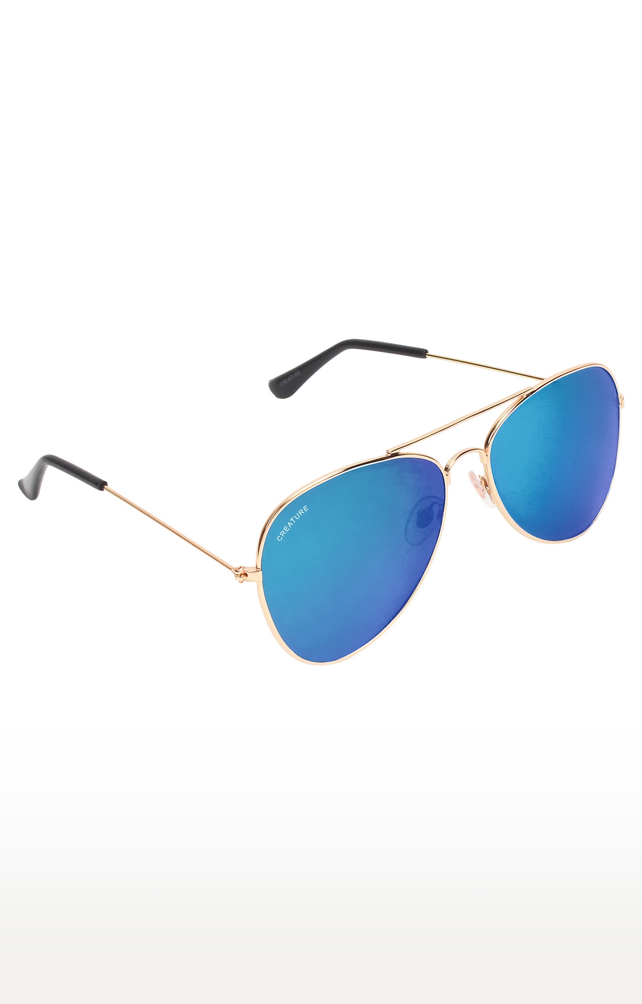 CREATURE | CREATURE Stylish Metal Golden Aviator UV Protected Sunglasses (Lens-Blue|Frame-Golden)