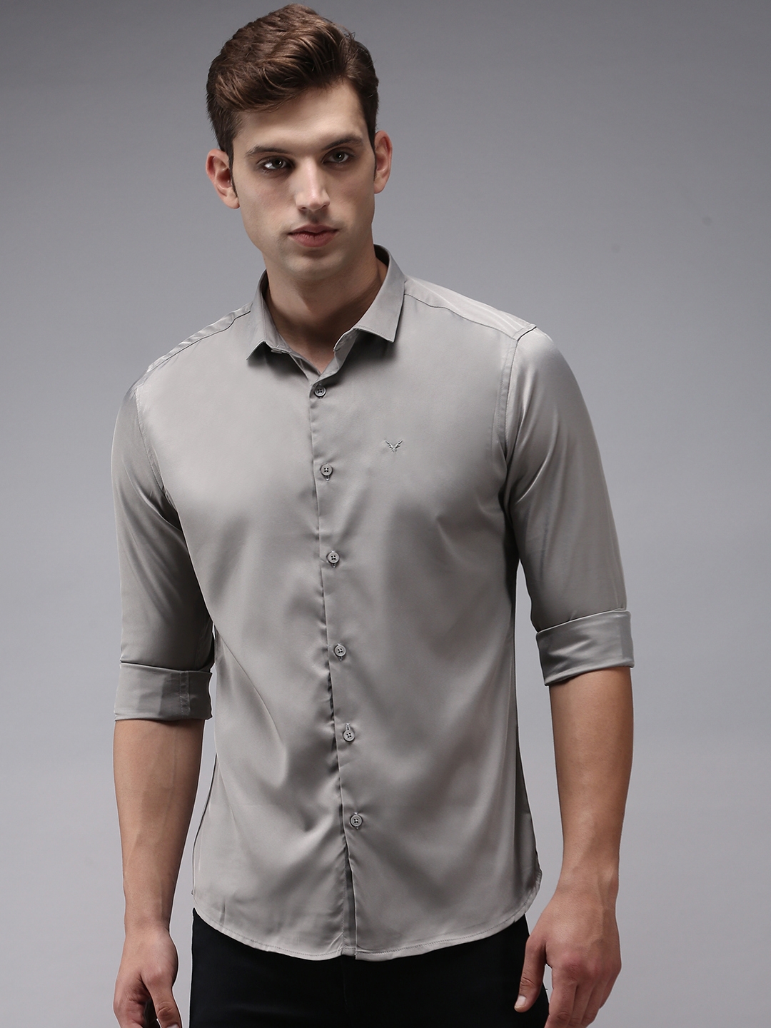 Showoff | SHOWOFF Men's Grey Spread Collar Solid Comfort Fit Shirt
