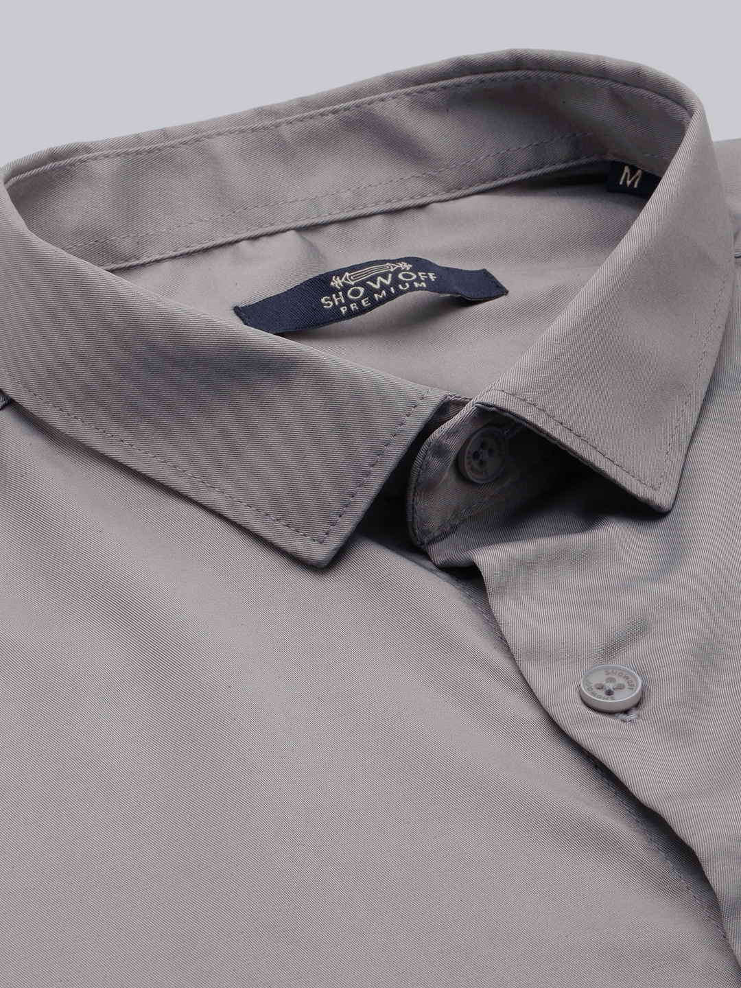 SHOWOFF Men's Grey Spread Collar Solid Comfort Fit Shirt