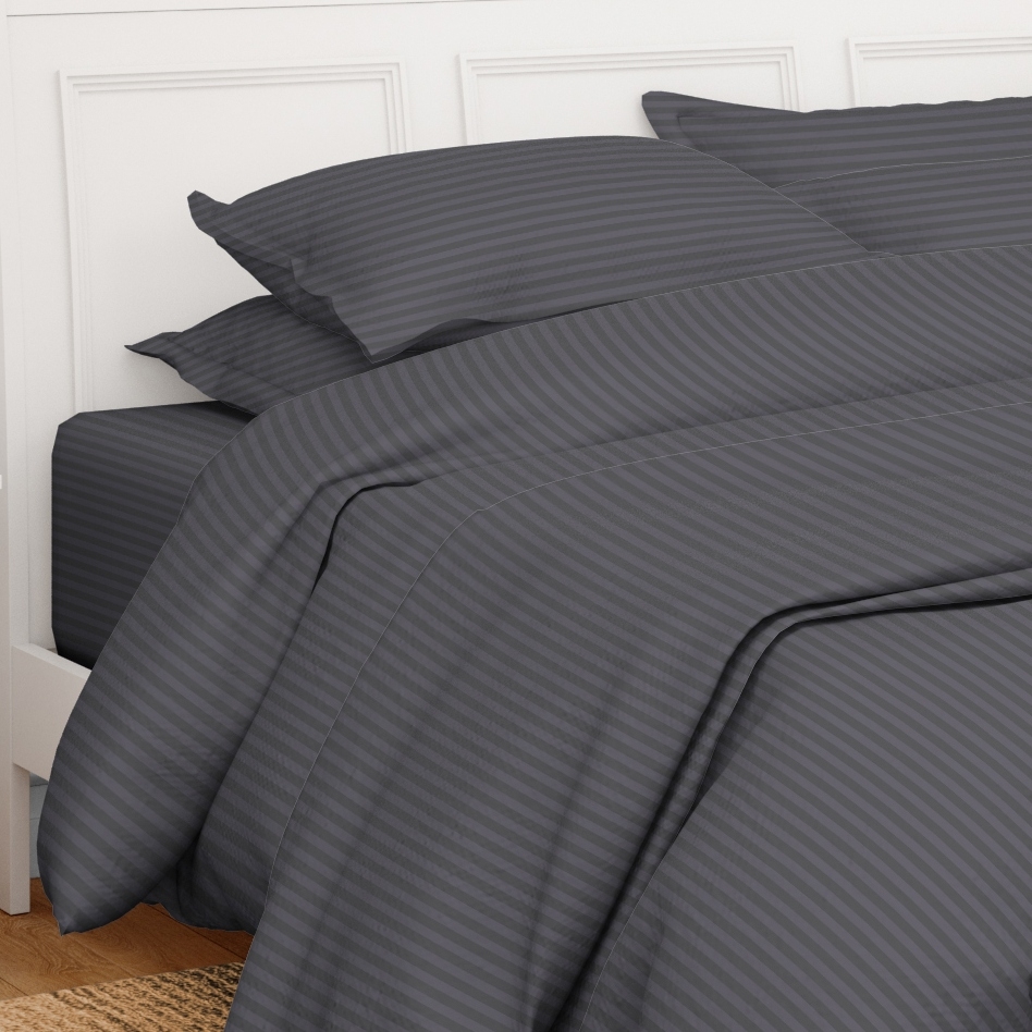 SWAAS | Antimicrobial 300TC Sateen Striped Grey Bedsheet Set