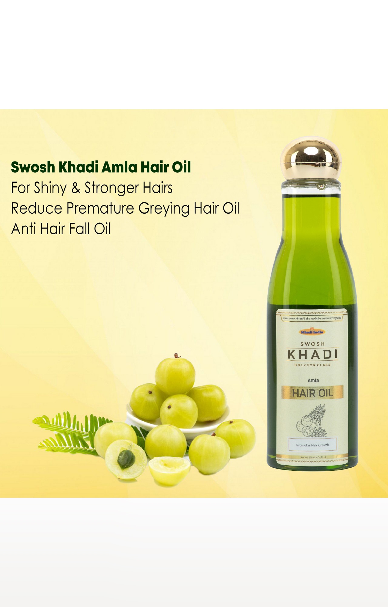 Swosh Khadi Amla Bhringraj Hair Oil For Shiny & Stronger Hairs Reduce Premature  Greying Hair Oil (