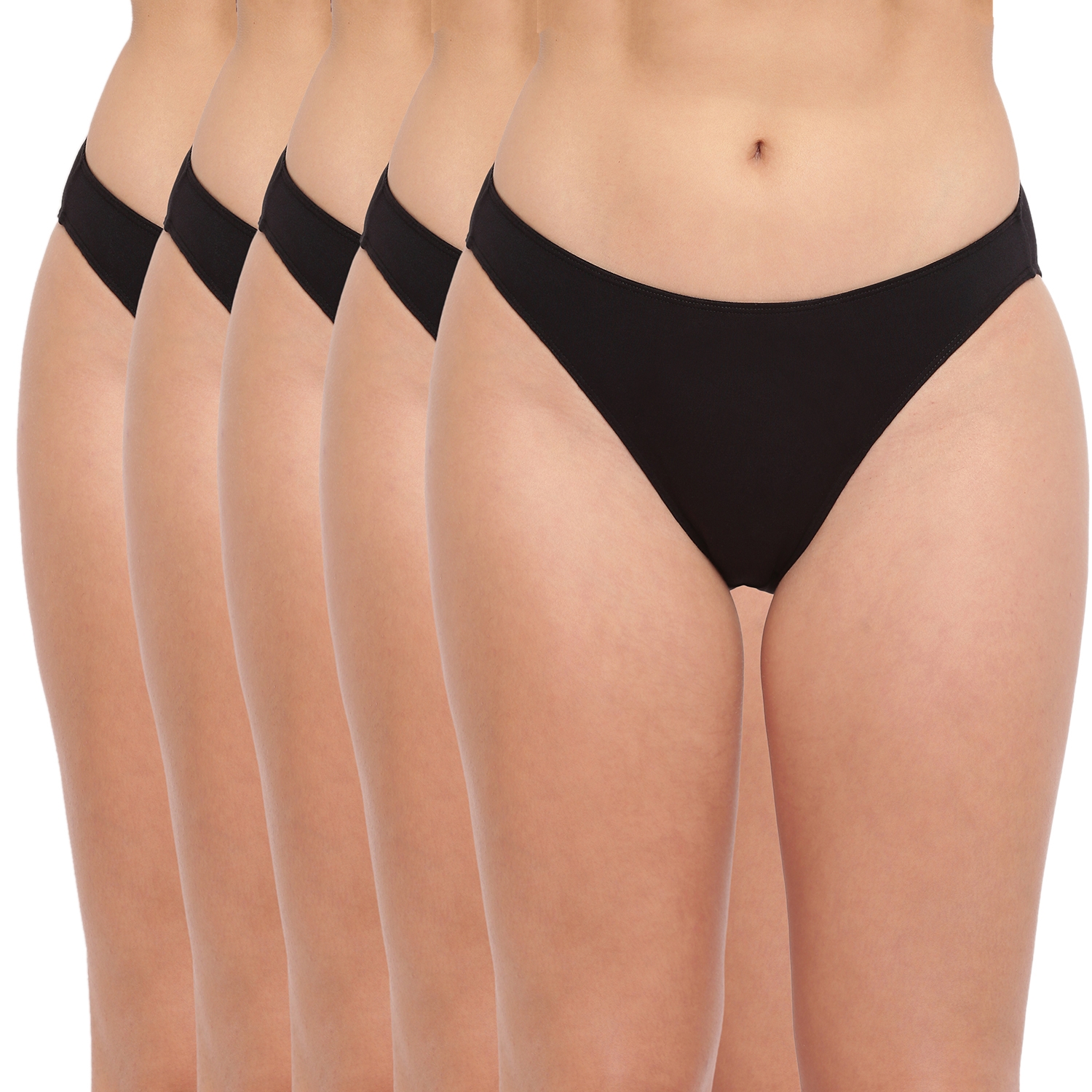 BASIICS by La Intimo | Black Glamo Rise High Leg Bikini Panty - Pack of 5