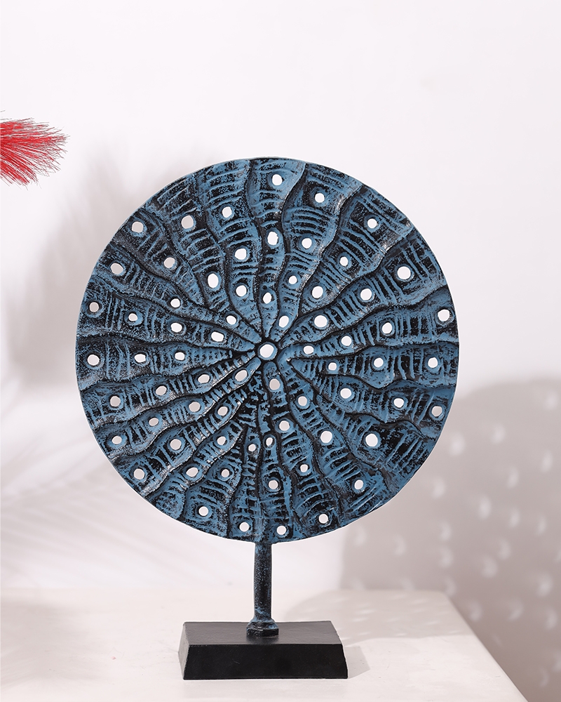 Order Happiness Decorative Blue Colour Round Stand Table Showpiece for Home Decoration, Living Room, Office