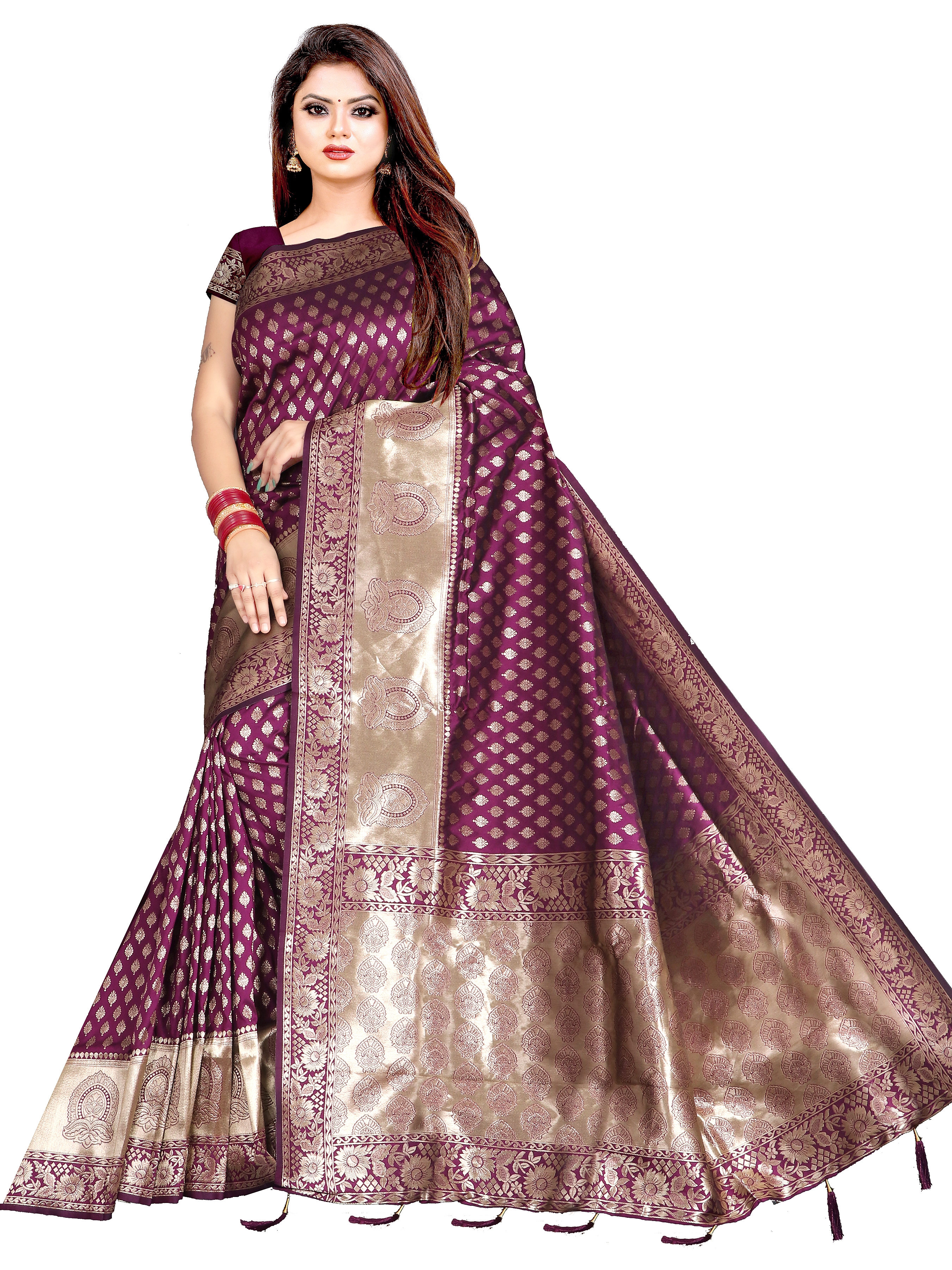 Glemora | Glemora Saree for Women Banarasi Silk Saree With Blouse (Purple)