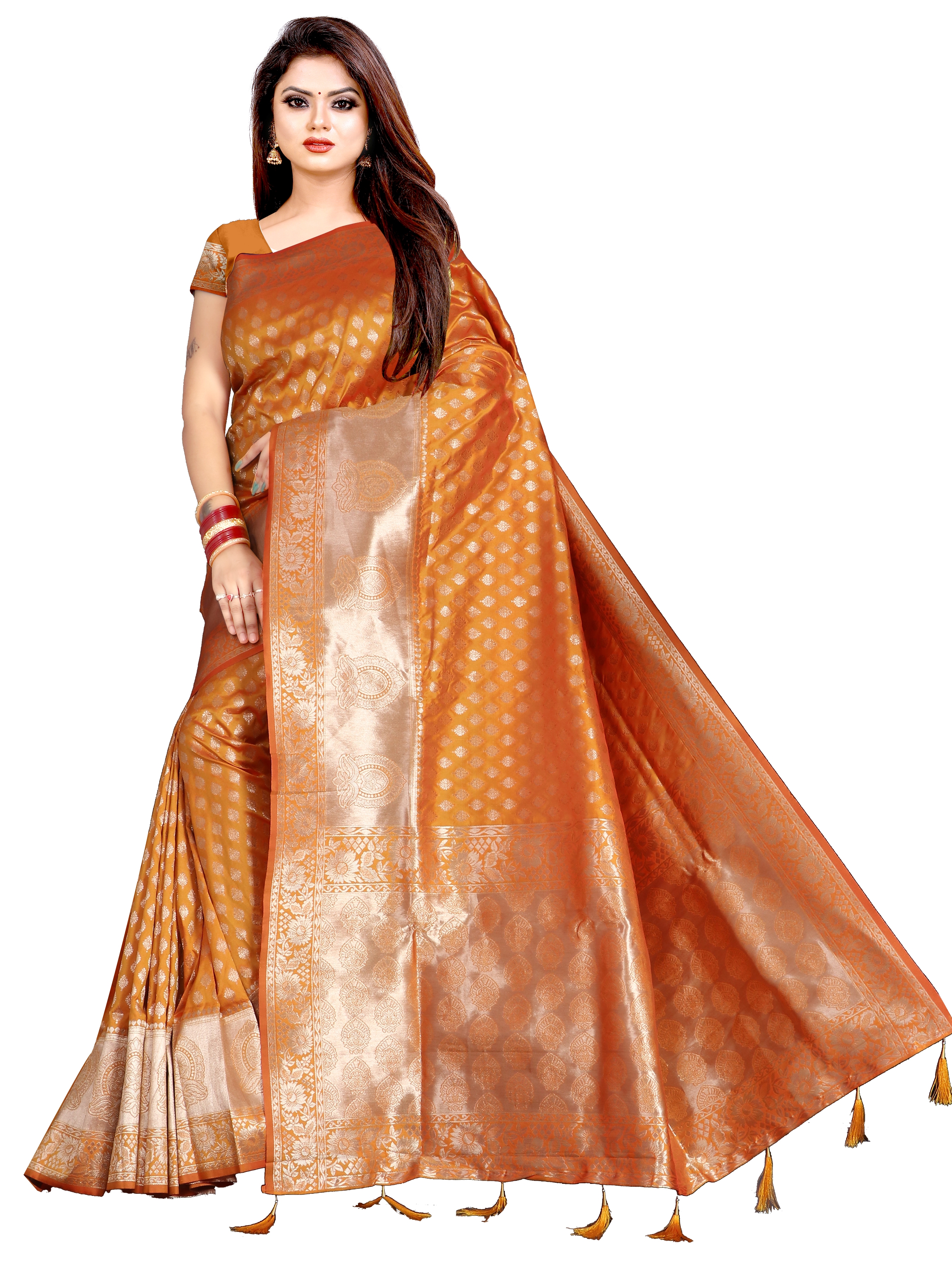 Glemora | Glemora Saree for Women Banarasi Silk Saree With Blouse (Yellow)