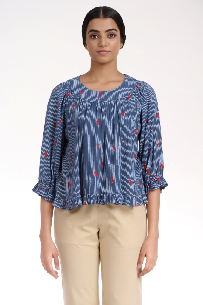 ABRAHAM AND THAKORE | Red Chilli Motif Embroidered Top