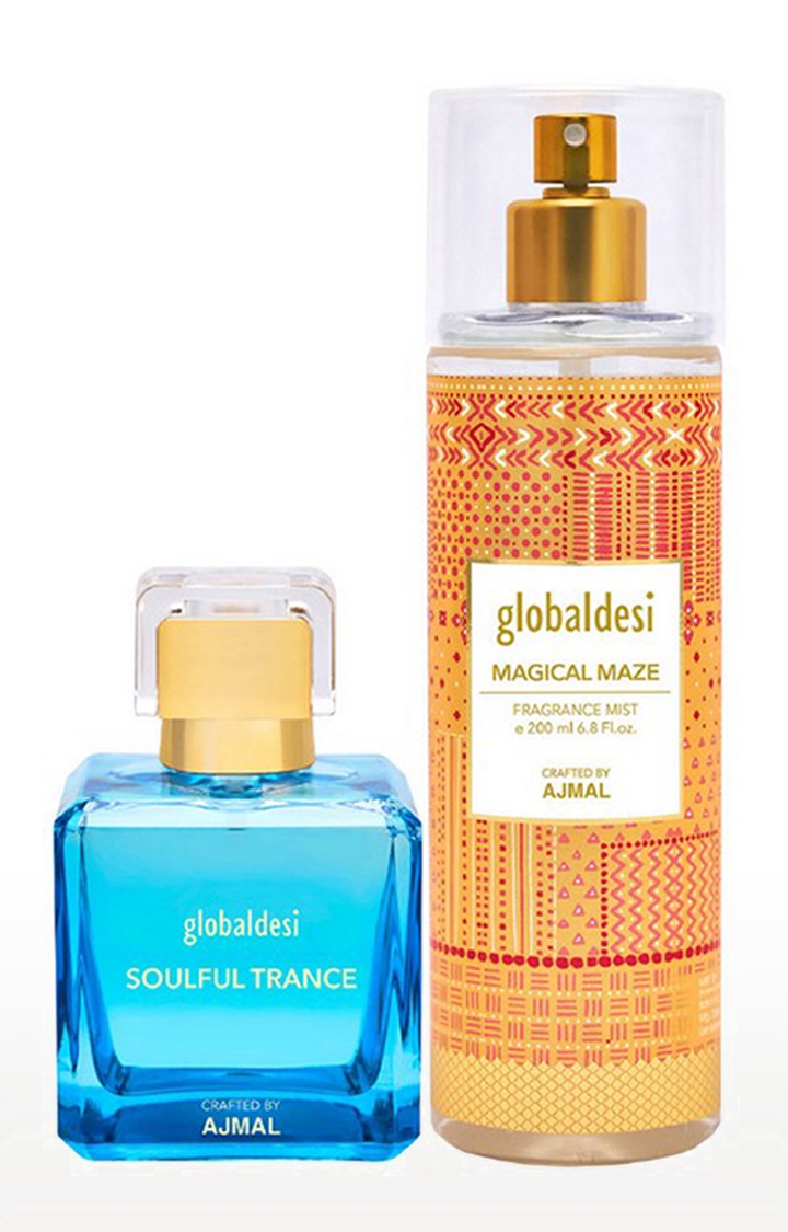 Global Desi Soulful Trance Eau De Parfum 100ML & Magical Maze Body Mist 200ML Pack of 2 for Women Crafted by Ajmal 