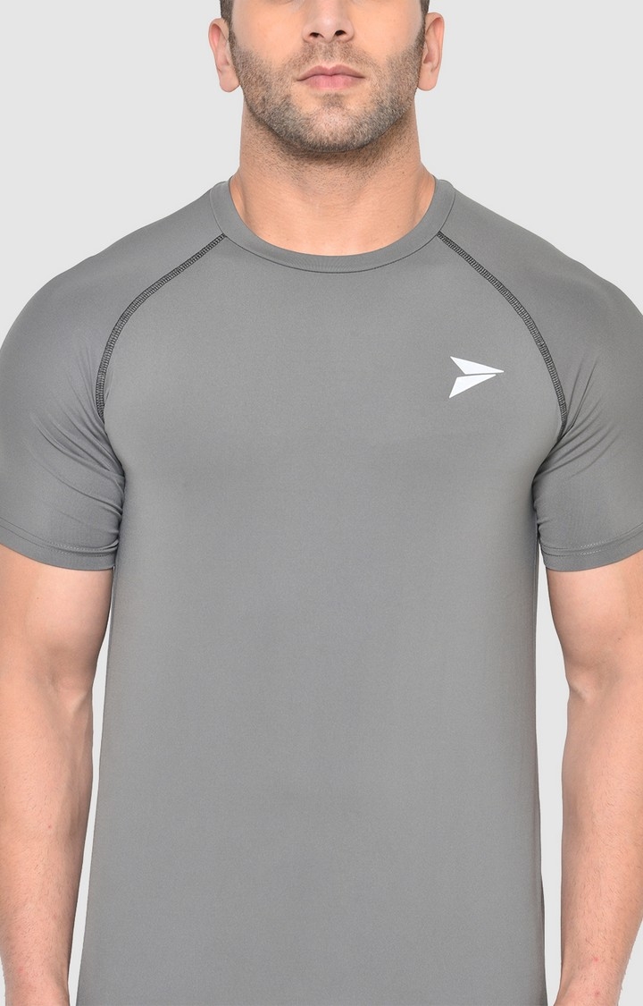 Men's Grey Lycra Solid Activewear T-Shirt