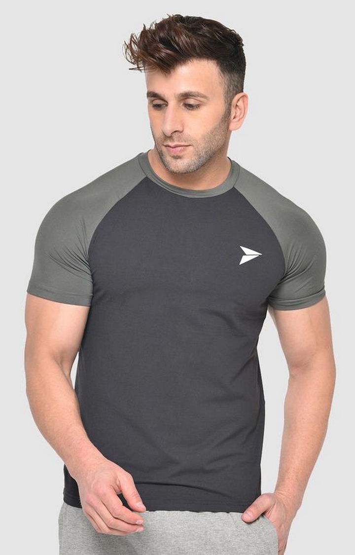 Fitinc | Men's Grey Lycra Solid Activewear T-Shirt