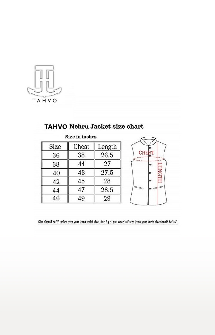 Tahvo Men's Nehru Jacket with Hanky Kurta Pyjama 3 Piece Set