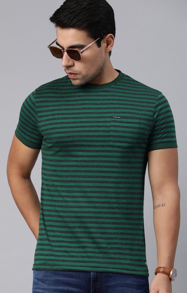 Green Round Neck Striped T-Shirt