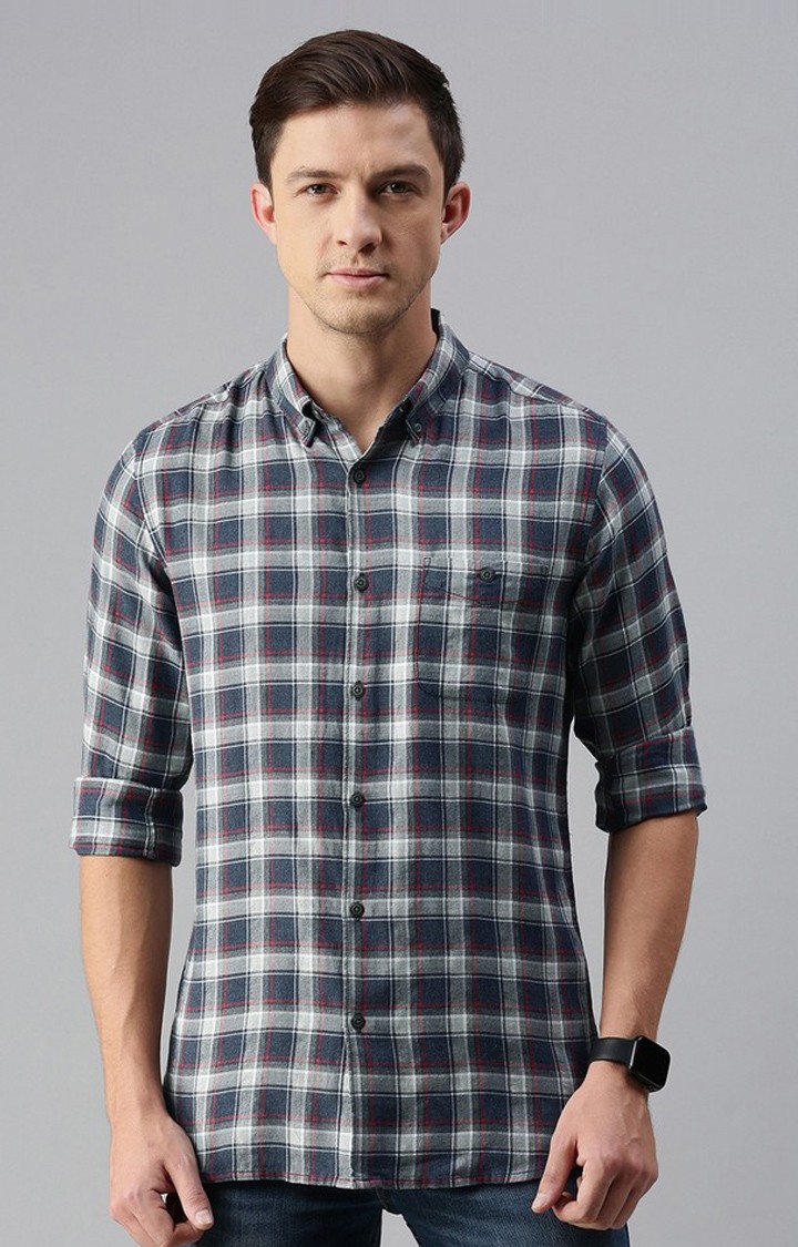 Men'S Blue Checked Casual Shirt