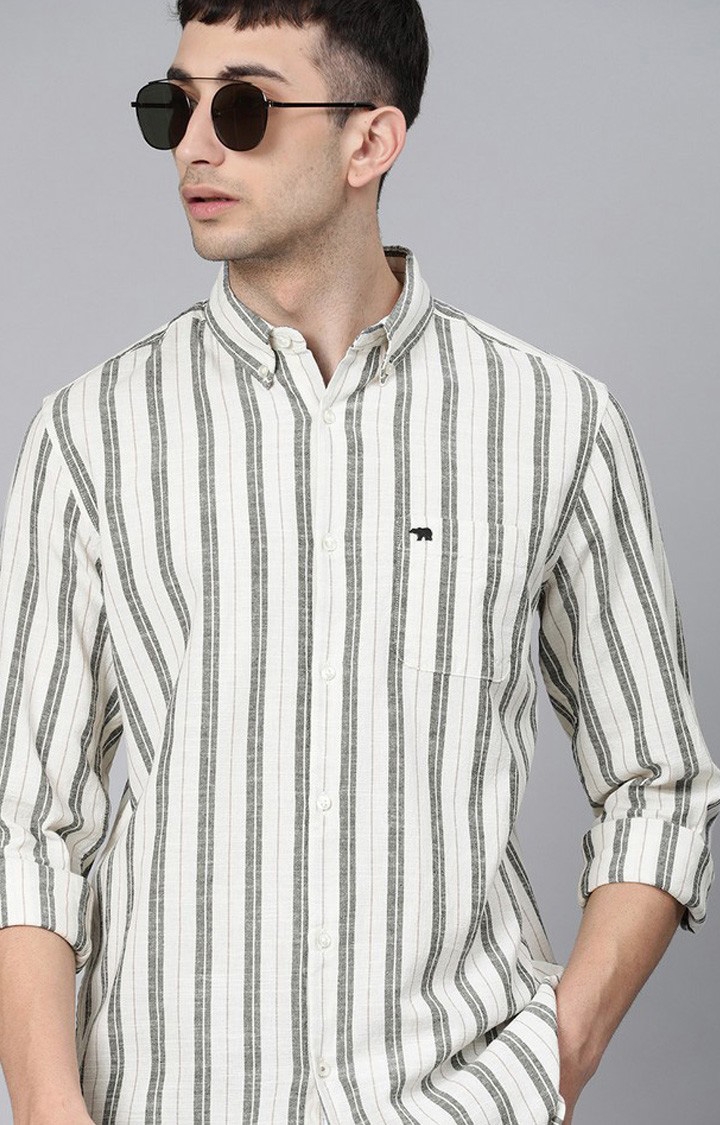 Men'S White Striped Casual Shirt