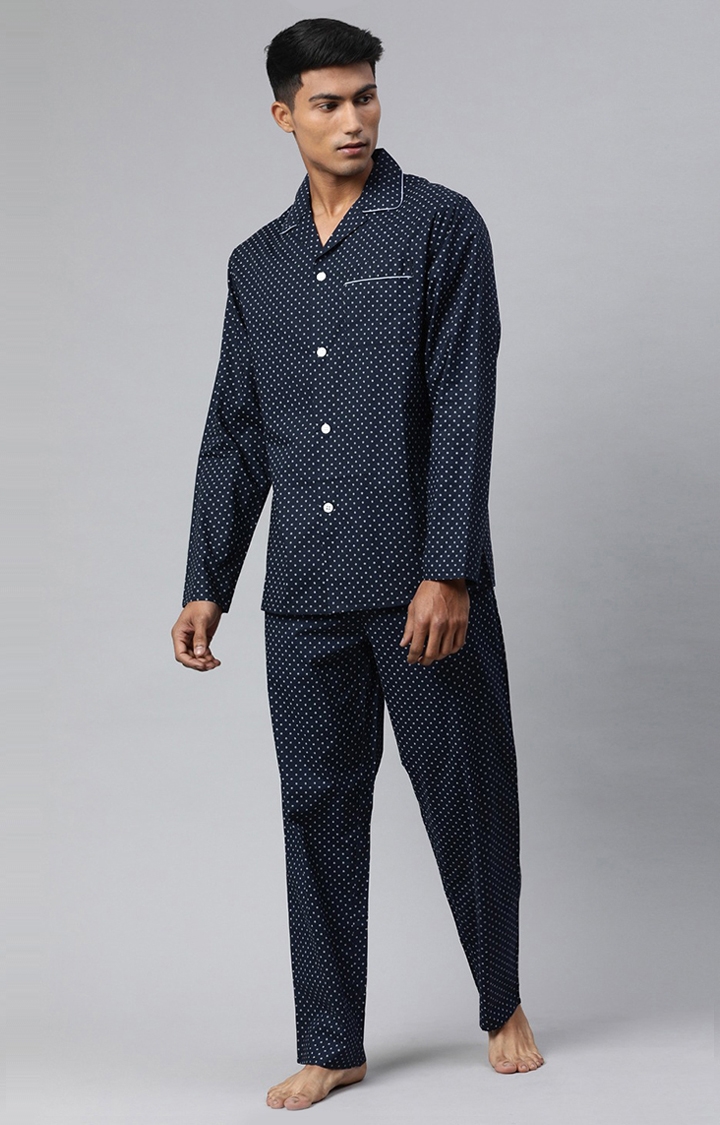 Men's Blue Printed Night-Suit