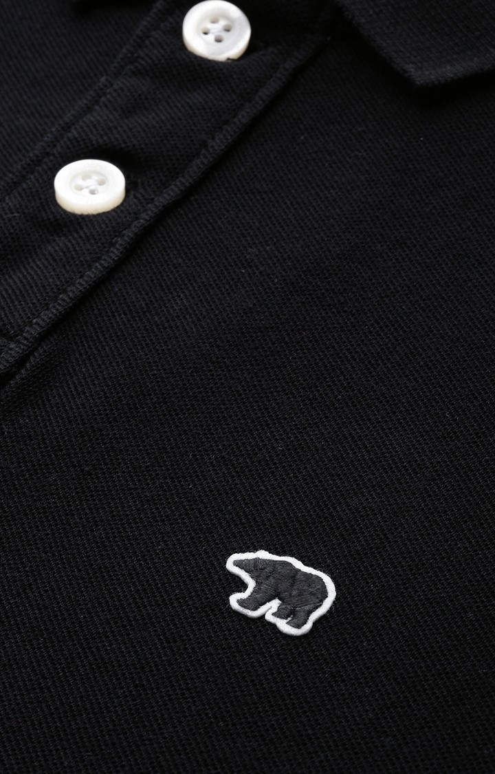 Men's Black Cotton Solid Polo T-shirt