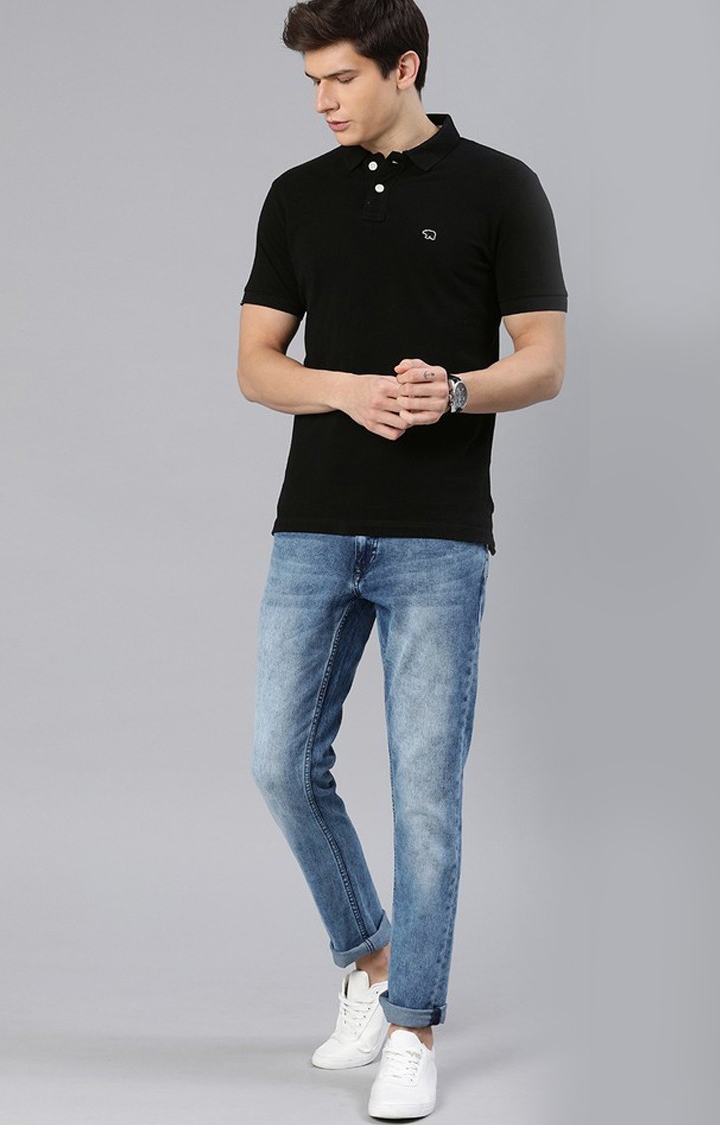 Men's Black Cotton Solid Polo T-shirt