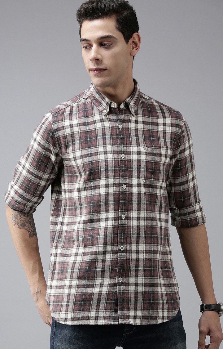 Men'S Pink Checked Slim Fit Flannel Casual Shirts
