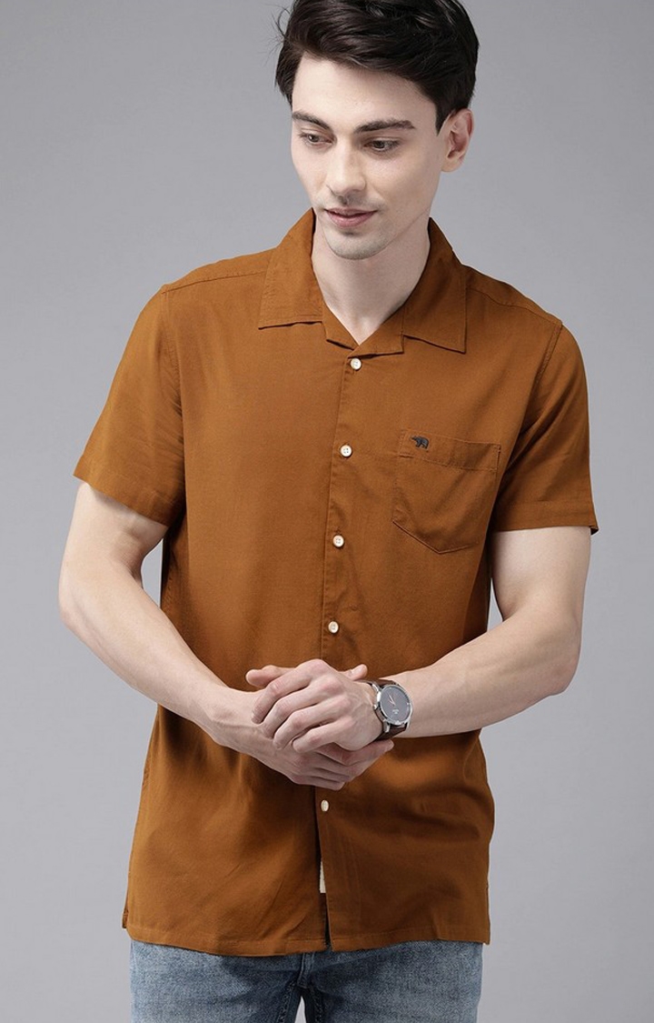 The Bear House | Men'S Solid Bowling Collar Casual Shirt