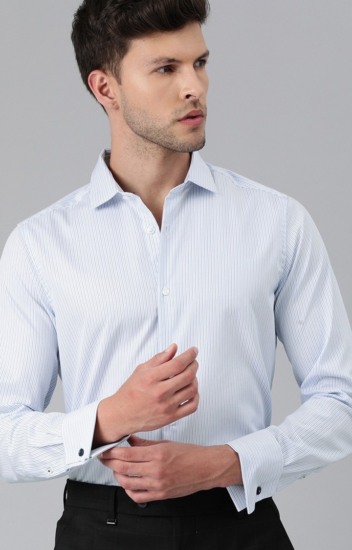 The Bear House | The Bear House Men White  Slim Striped Double Cuff Formal Shirt