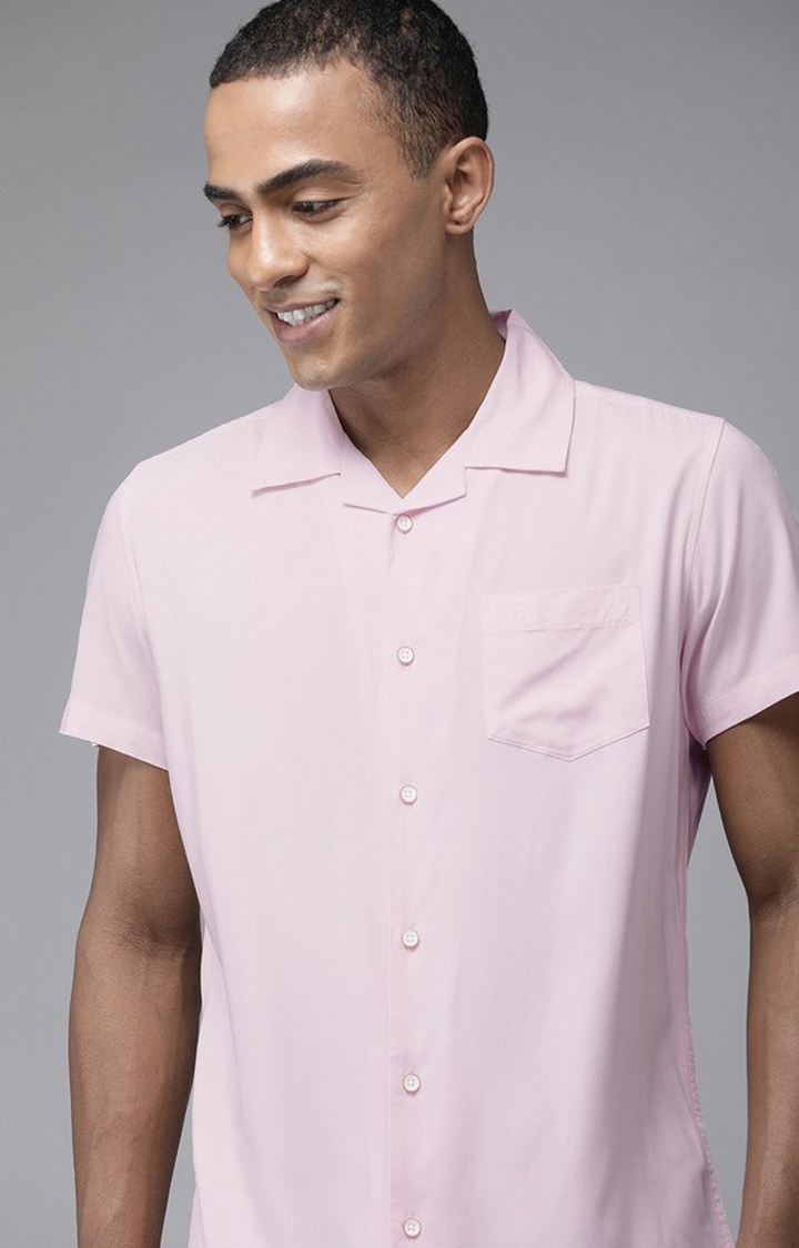 The Bear House | Men's Solid Bowling Collar Casual Shirt