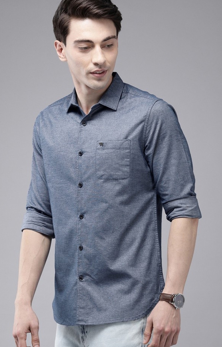 Men'S Blue Solid Casual Shirt