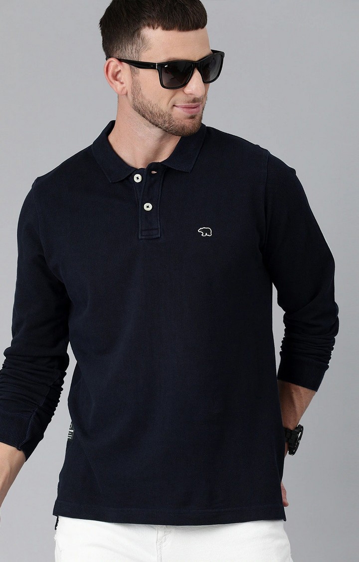 Blue Overdyed Long Sleeves Polo T-Shirt