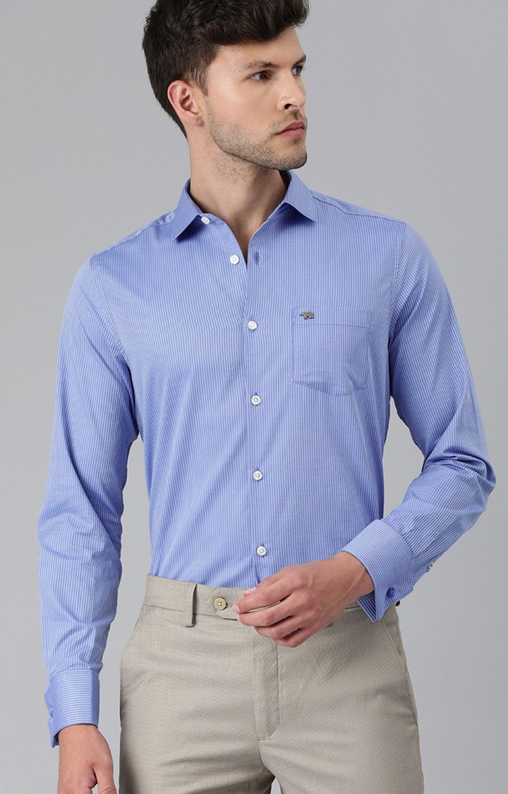 The Bear House | Men Blue Slim Fit Striped Pure Cotton Formal Shirt