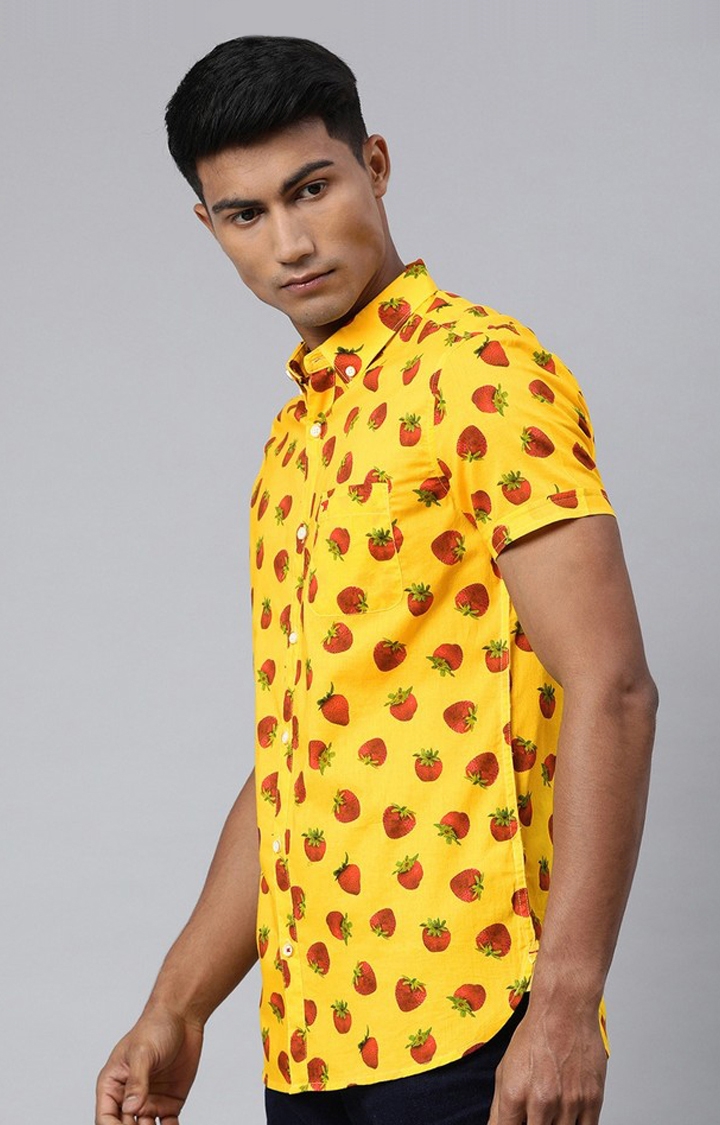 Men'S Yellow Printed Casual Shirt