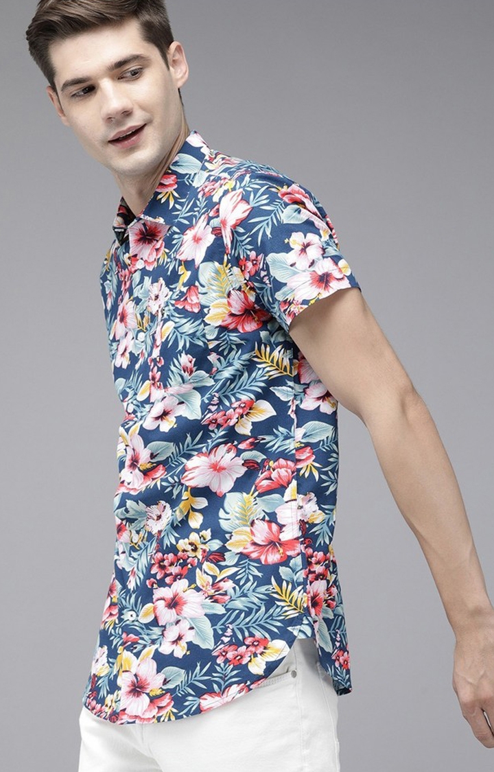 The Bear House | The Bear House Men'S Blue Floral Printed Casual Shirts
