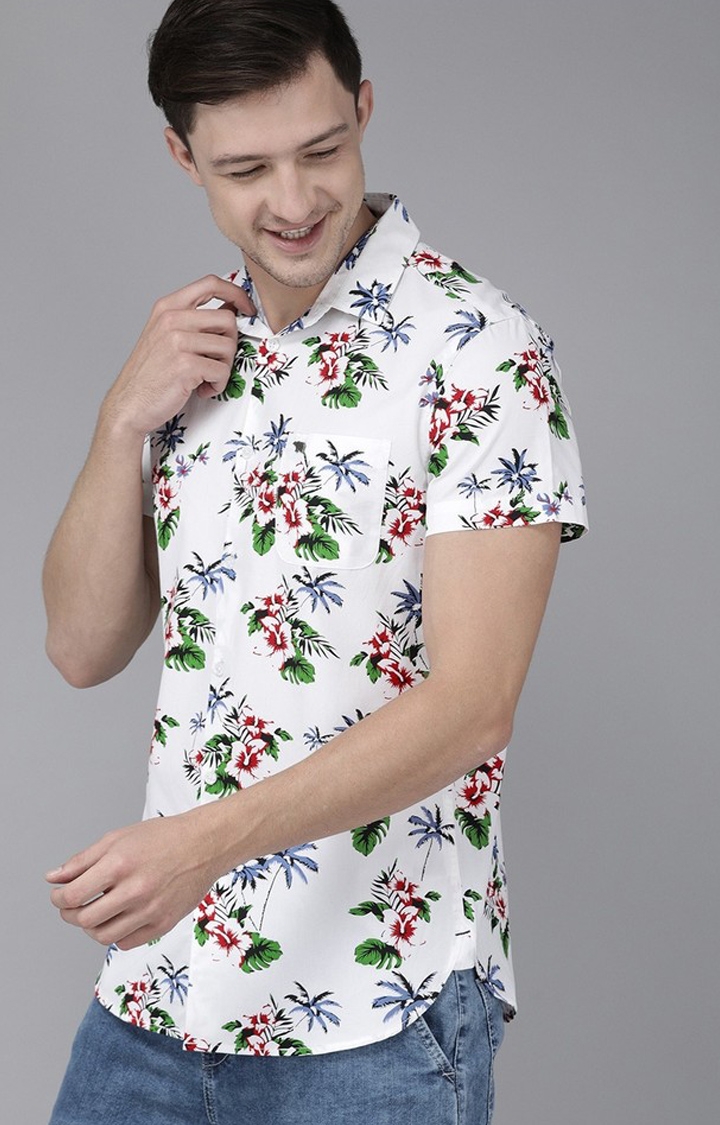 The Bear House | The Bear House Men'S White Floral Printed Shirt