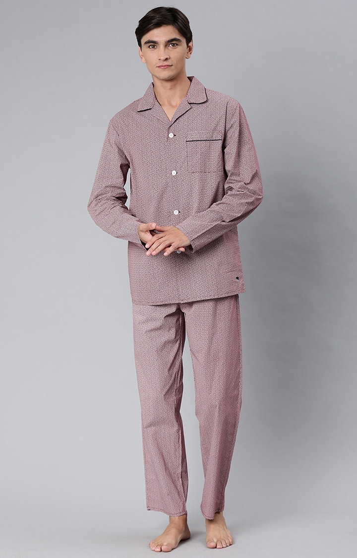 The Bear House | Men's Brown Printed Night-Suit