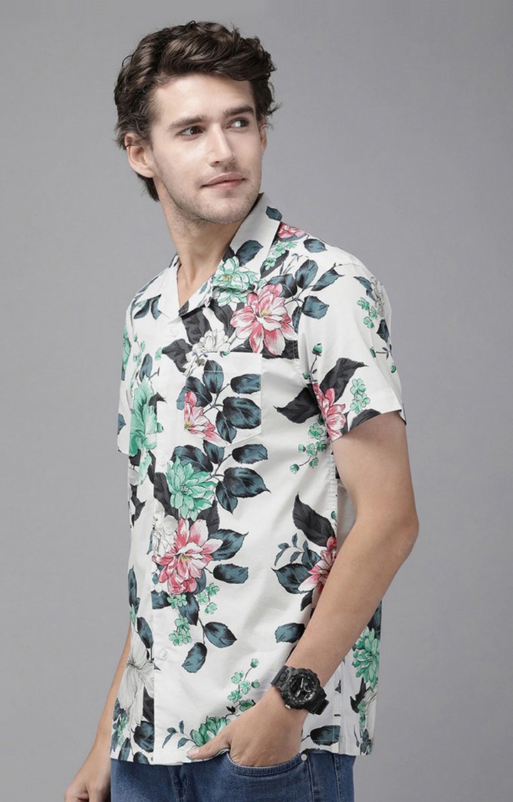 The Bear House | The Bear House Men'S White Floral Printed Casual Shirts