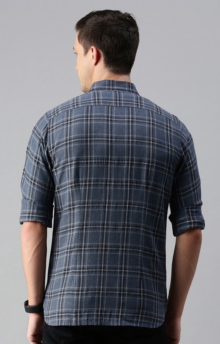 Men'S Blue Checked Casual Shirt
